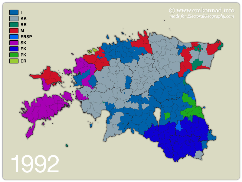 Estonia. Legislative Election 1992 Electoral Geography 2.0